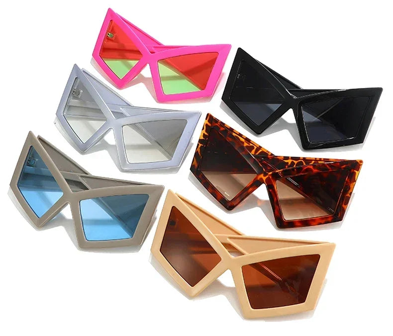 Fashion Oversized Cat Eye Sunglasses Women Red Shades UV400 Retro Gradient Men Wide Legs Sun Glasses