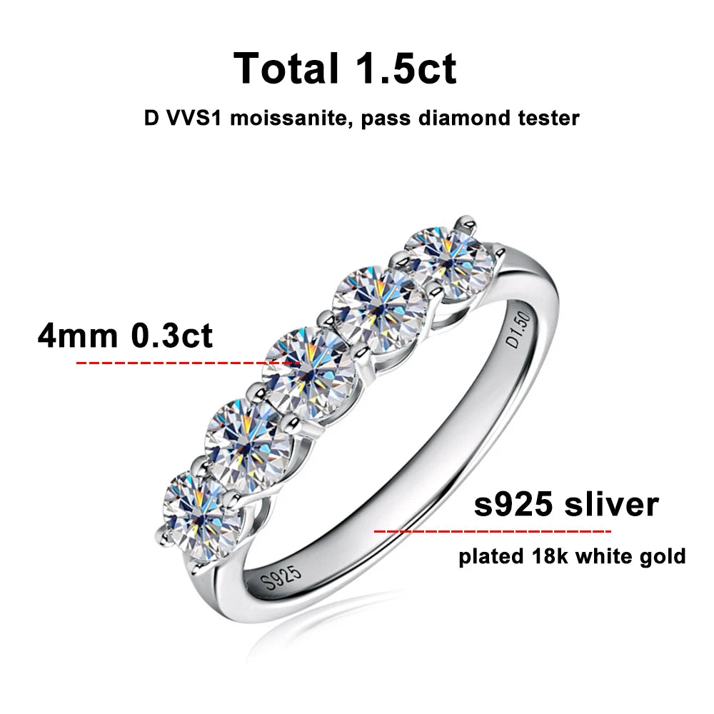 D Color 4mm Moissanite Diamond Rings for Women Classic Match Wedding Eternity Band with GRA s925 Sterling Silver Ring