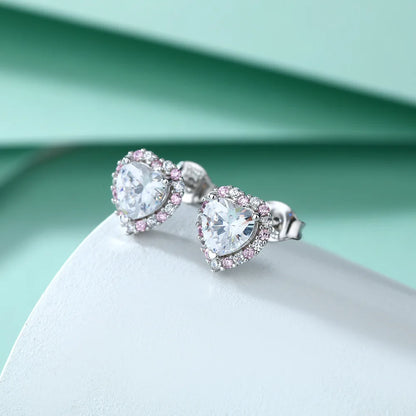 Pink Heart Moissanite Necklace Earring Set 2ct with Certificate Passed Diamond Test Women Jewelry Gift S925 Silver