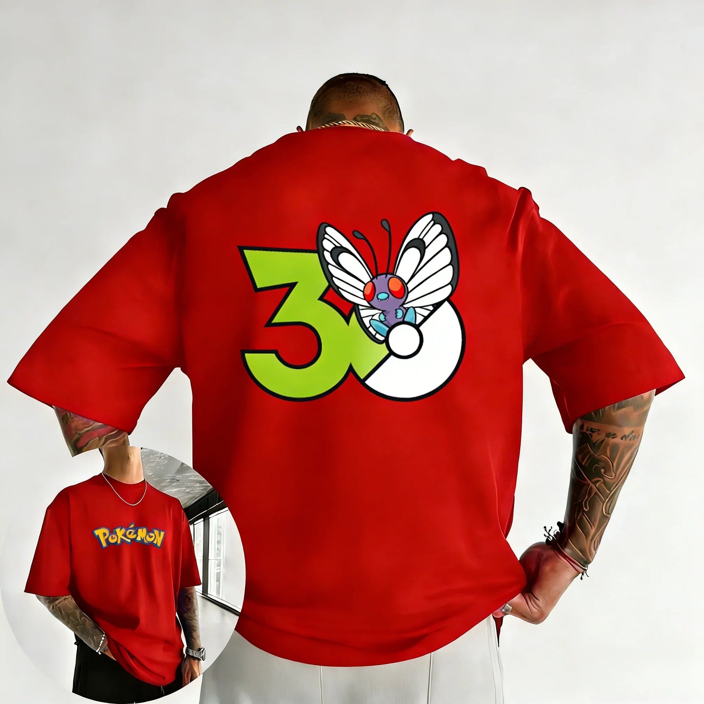 30th Anniversary Butterfree Printed T-shirt Summer Men's and Women's Loose Casual Hip Hop Trendy Short Sleeve Top