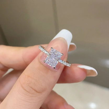 1ct-4ct Radiant Cut Full Moissanite Diamond Rings For Women Original 925 Silver Luxury Oval Cut Lady's Diamond Ring