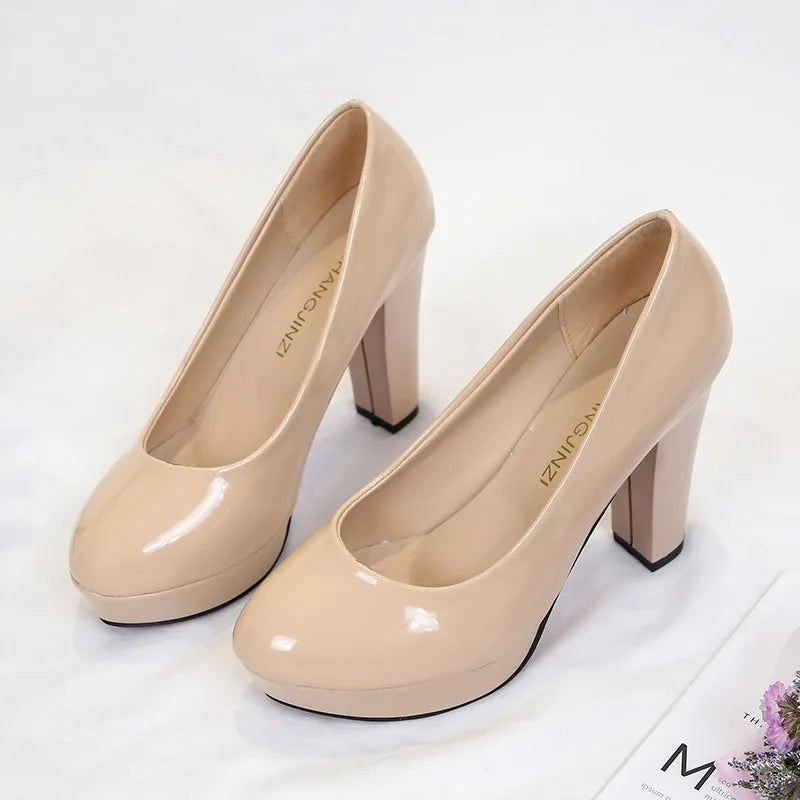 High Heels Shoes Women White Wedding Shoes Thick High Heels Fashion Party Pumps Footwear Black Red Big Size Spring