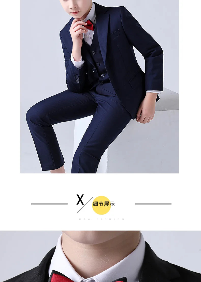1-14 Years Children Boy Wedding Suit Black Nave Blue Elegant Suits For Children Boys Suits Outfits Set Teenager Kids Suits