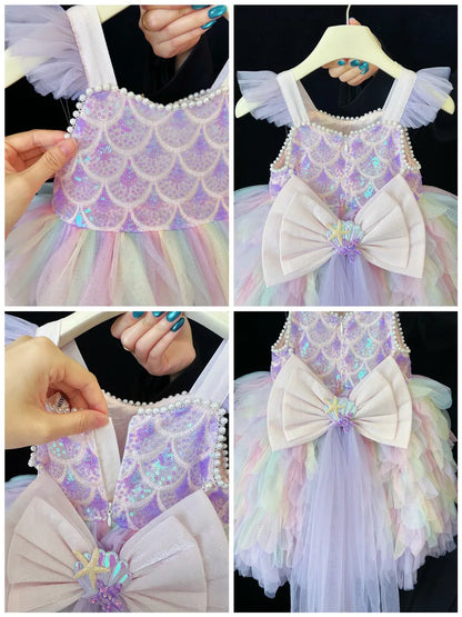 A Sweet and Lovely Girls' Mermaid Dress in Light Purple, Hot Sale Colorful Sparkling Sequin Party Outfit