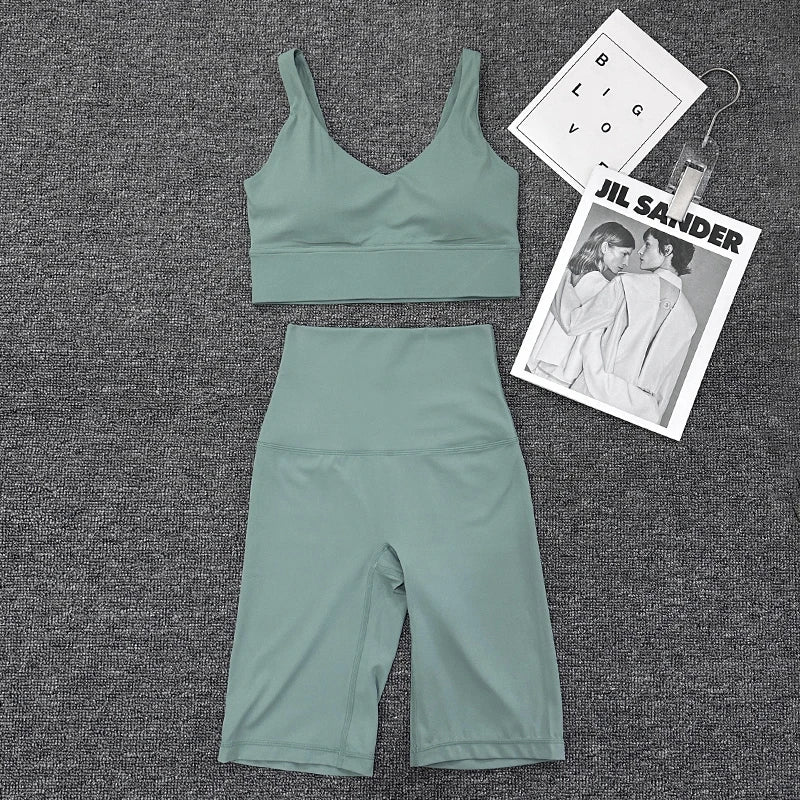 Nylon Short Sets Womens Clothing Sports Bra Cycling Shorts Workout Set Women's Tracksuit Gym Yoga Sexy Outfit Women 2023