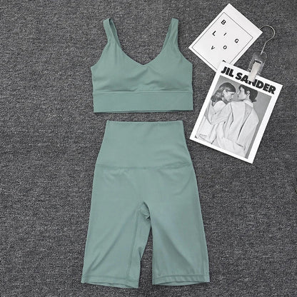 Nylon Short Sets Womens Clothing Sports Bra Cycling Shorts Workout Set Women's Tracksuit Gym Yoga Sexy Outfit Women 2023