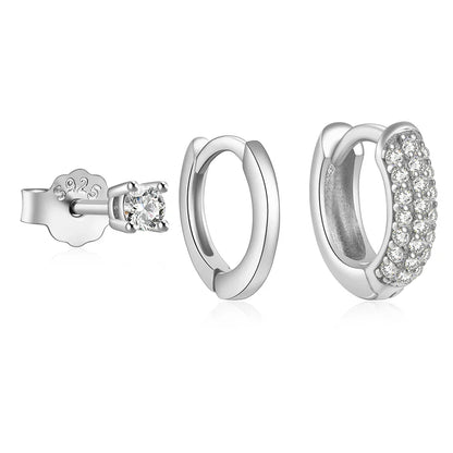 CANNER Set Double Layer Smooth Classic Hoop Earrings For Women 925 Sterling Silver Ins Flower Color Zircon Earrings Fine Jewelry