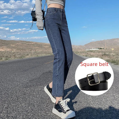 Light-colored High-waist Straight-leg Jeans Women Spring/autumn Slimming Elastic Versatile Tube Pants
