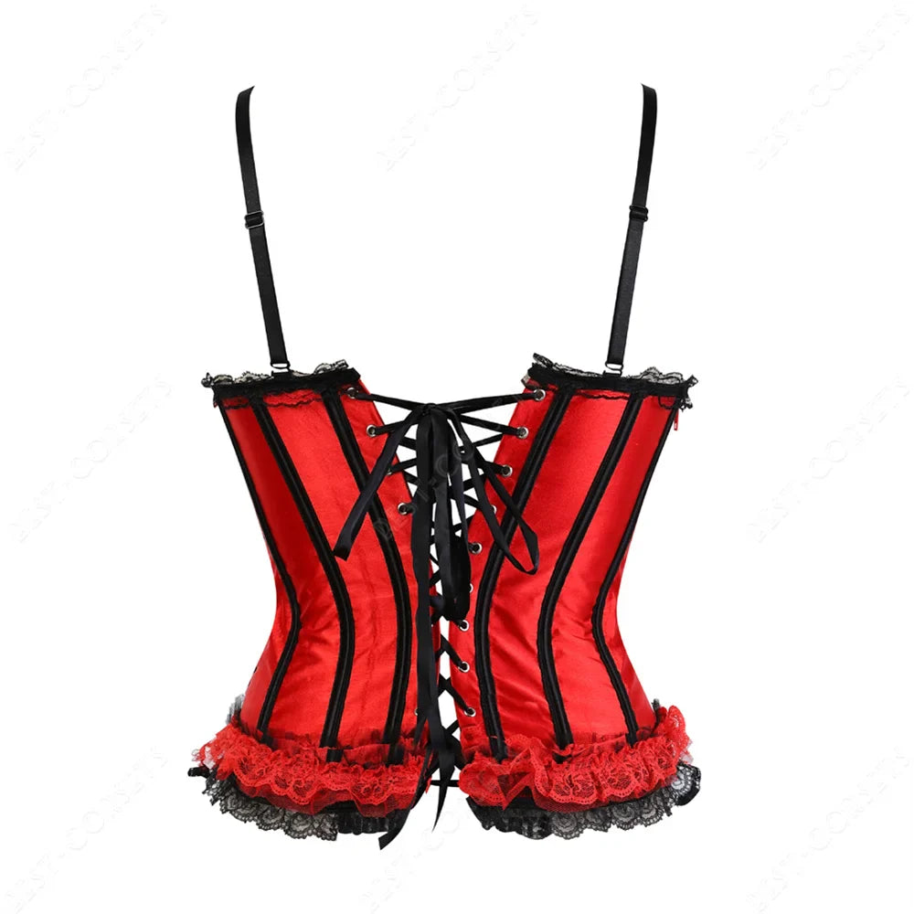 Women Corset Top With Straps Bustier Pink Lace Corset Overbust Tank Tops Thin Straps Sexy Green Corset for Women