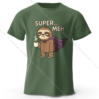 Men's Super Meh Printed T-Shirt 100% Cotton Oversized Apathetic Graphic Tees for Women Summer Tops Slacker Streetwear