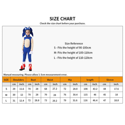 Hedgehog Cartoon Jumpsuit Bodysuit Kids Cosplay Costume Disguise Anime Boys Girls White Gloves Halloween Gift