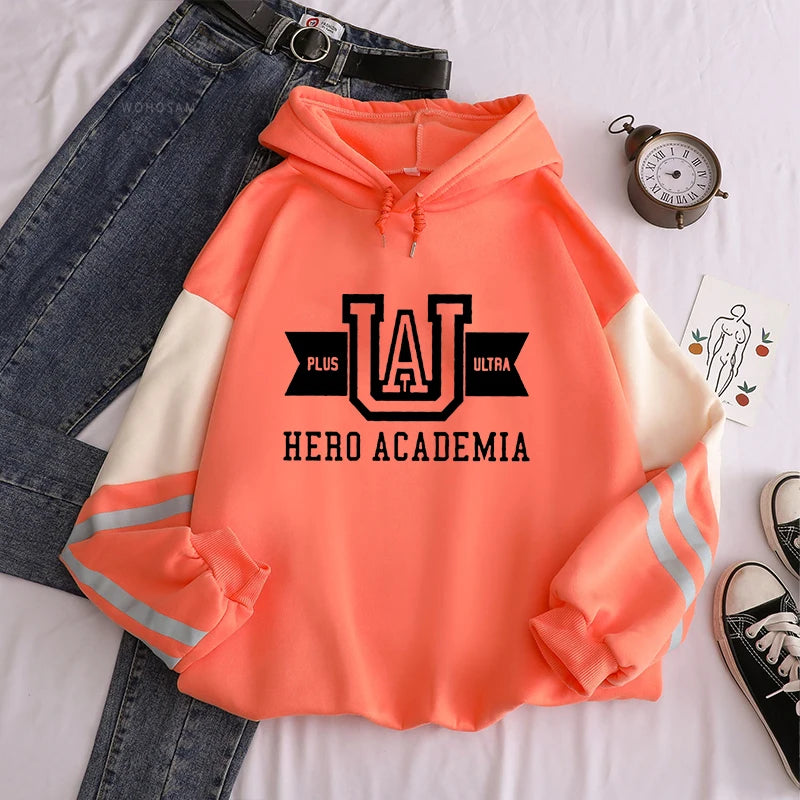 Harajuku Anime Manga UA My Hero Academia Logo Hoodies Sweatshirt Men Long Sleeve Streetwear Women Patchwork Winter Sweatshirts