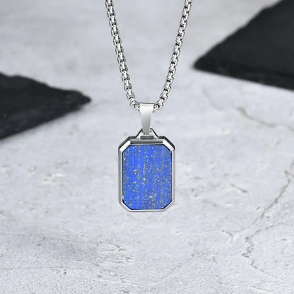 Trendy Pendant Necklaces for Men Boys,Square Natural Stone Stainless Steel Necklaces,Hip Hop Cool Healing Jewelry Gifts