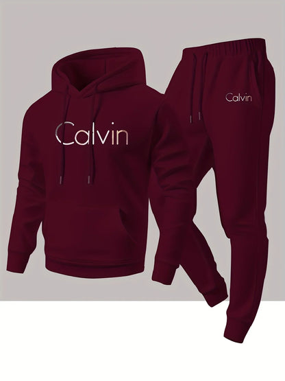 New Calvin Tracksuit for Men  Hoodie & Jogger SetHip Hop Streetwear Casual Workout Outfit Fall Winter Fashion Gym Athletic Wear