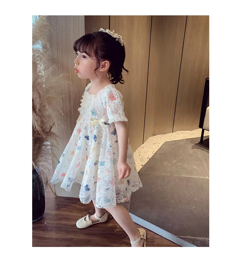 Vintage lace short sleeved dress For 2-9 yrs Baby Girls Loose Dress 6.1 Children's Day Clothing Cute beach Loose Clothes 2026