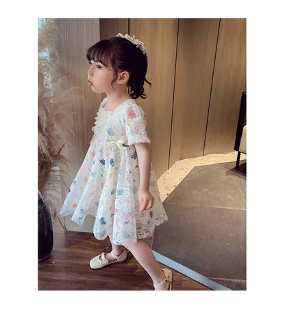Vintage lace short sleeved dress For 2-9 yrs Baby Girls Loose Dress 6.1 Children's Day Clothing Cute beach Loose Clothes 2026