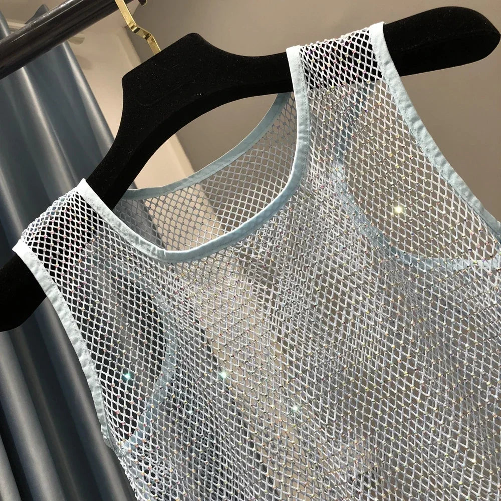Hot Girl Y2k Small Vest Summer New H Vest with Short Vest and Shiny Women's Round Neck Top