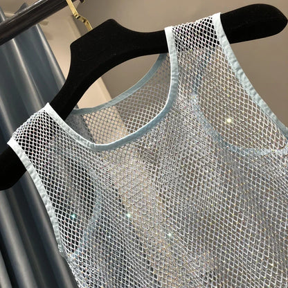 Hot Girl Y2k Small Vest Summer New H Vest with Short Vest and Shiny Women's Round Neck Top