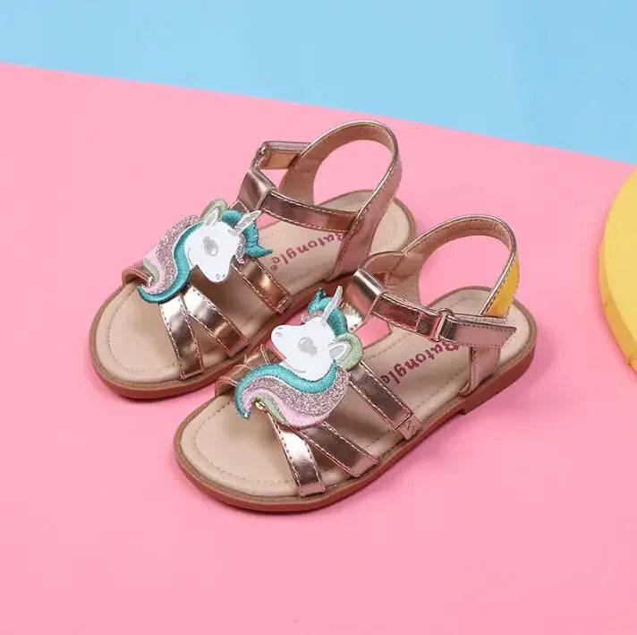 Unicorn Cartoon Girls Sandals High Quality Kids Open-toed Sandals For Girl 2025 Summer Children Beach Swim Shoes Size 25-32