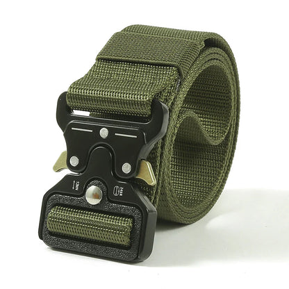 Men Tactical Belt Quick Release Outdoor Zinc Alloy Buckle Belt Soft Real Nylon Sports Hiking Camping Hunting Belt