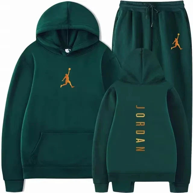 Men's pullovers for autumn and winter, solid-color hoodie + stretch waist jogging pants two-piece set, fashionable outdoor casua