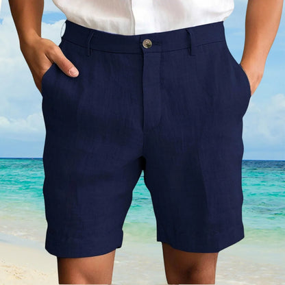 2025 Summer Cotton Linen Shorts for Men Solid Casual Button Pocket Beach Shorts Men's Comfortable Simple Vacation Leiture Pants