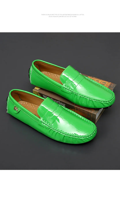 Patent Leather Beanie Shoes Men's New Spring and Summer Large Size Patent Leather Casual British Leather Shoes Women's Slip-On Lazy Casual Shoes Handmade Shoes