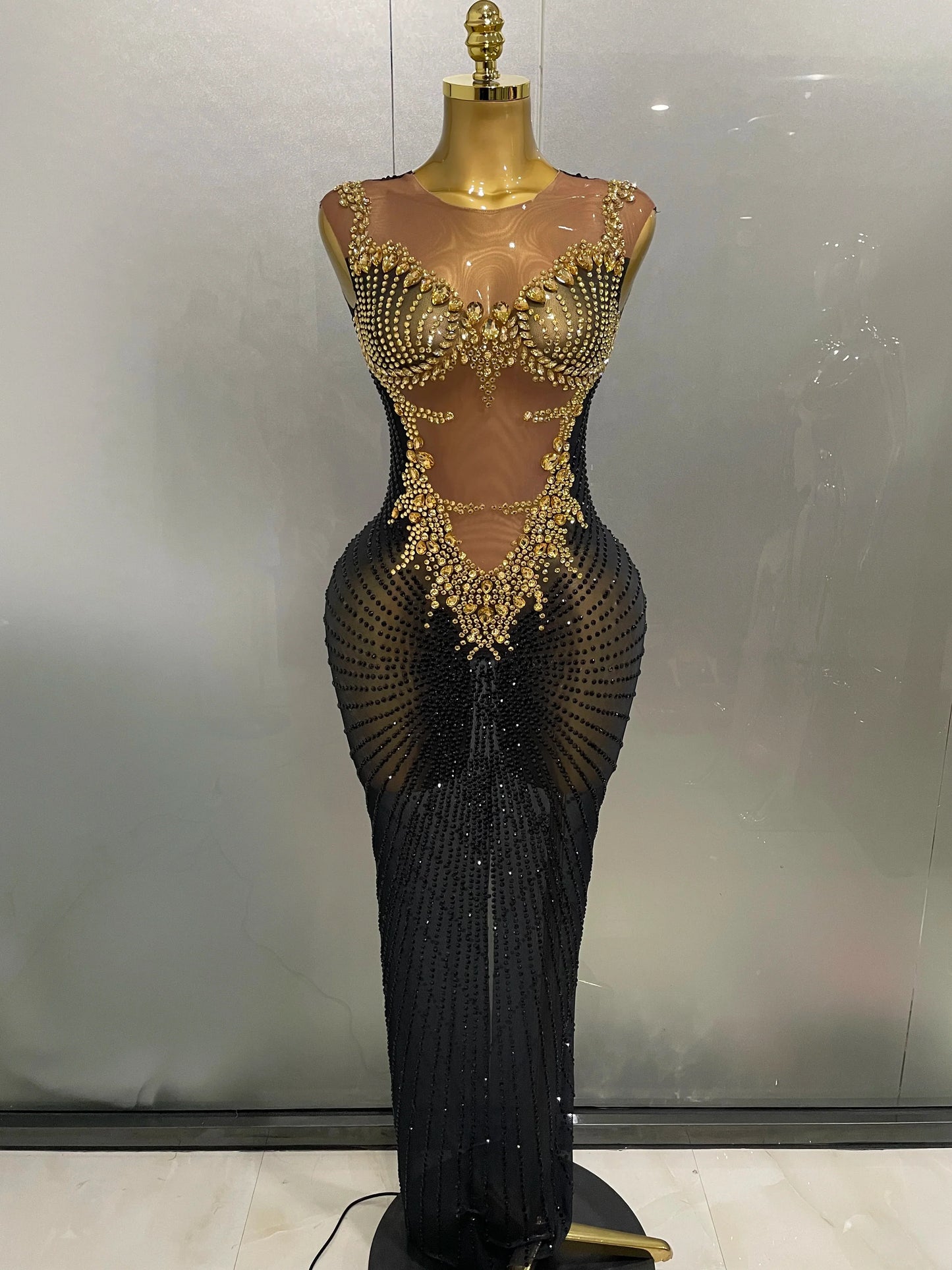 Sexy Sparkly Rhinestones Sleeveless Long Dress 2025 New Women Birthday Celebrate Evening Photo Shoot Stage Performance Costume
