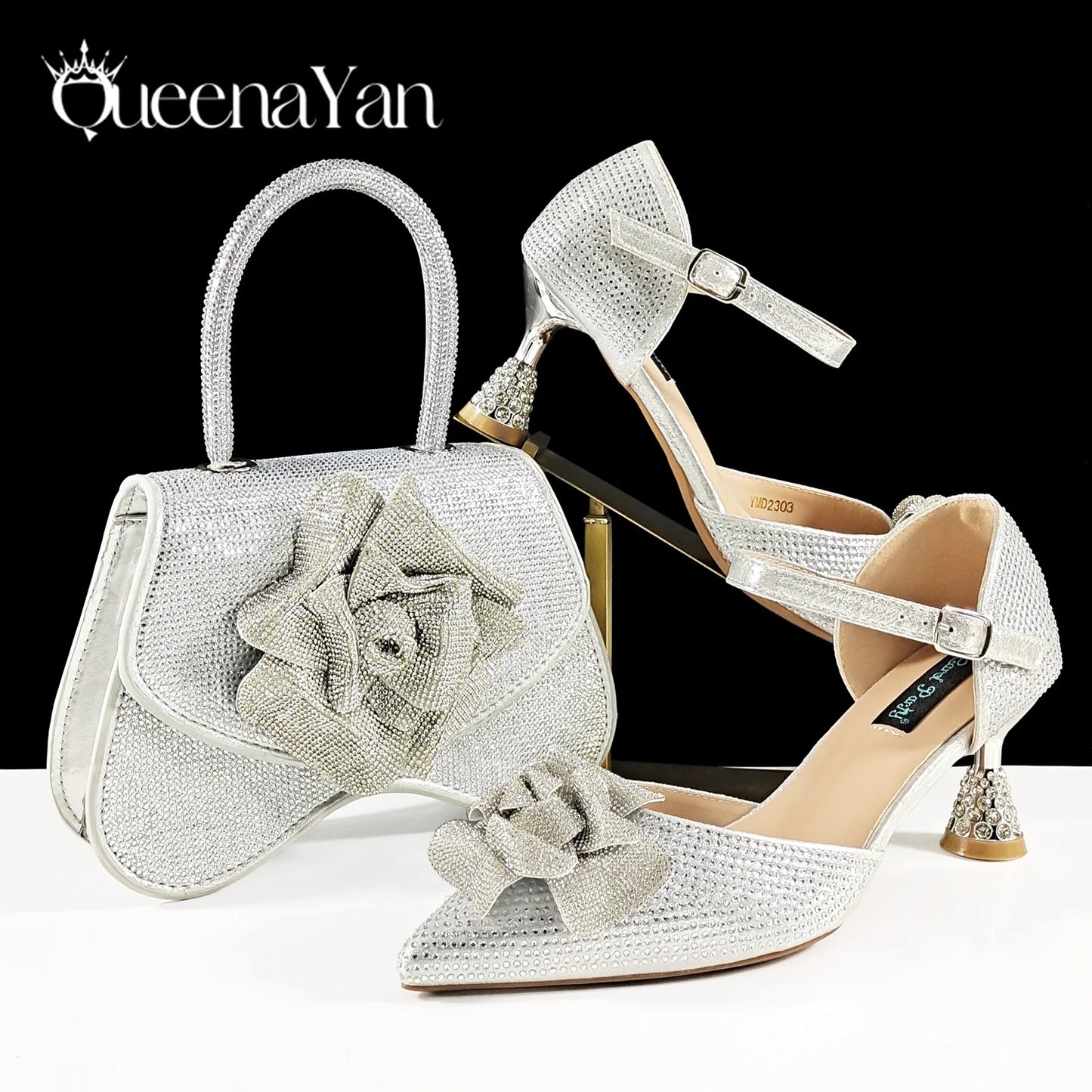 Spot Goods Nigeria High Quality Heels Pumps And Bag Handmade Flowers Fashion Design For Nigeria Wedding Party