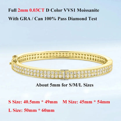 Real GRA Certified D Color 2mm 0.03CT Full Moissanite Bracelet Bangle for Women Party S925 Silver All Diamond Bracelets