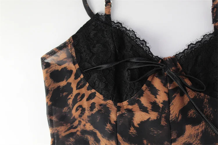 Party Leopard Backless Women Dresses V Neck Sleeveless Sheath Bodycon Lace-up Sexy Club Fashion Female Vestidos Robes