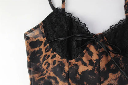 Party Leopard Backless Women Dresses V Neck Sleeveless Sheath Bodycon Lace-up Sexy Club Fashion Female Vestidos Robes