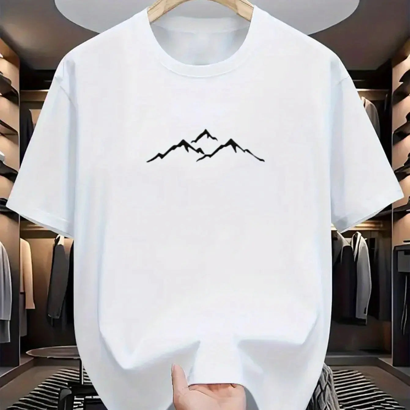 Men's summer 100% pure cotton fashionable casual loose sports mountain pattern printed round neck short sleeved T-shirt top