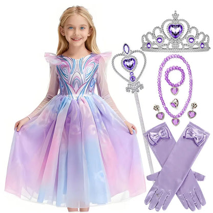 2026 Disney Wicked For Good Fantasia Menina Bruxa Roxa Glinda Princesa Vestido Fofo + Acessórios Festa Aniversário Apresentação