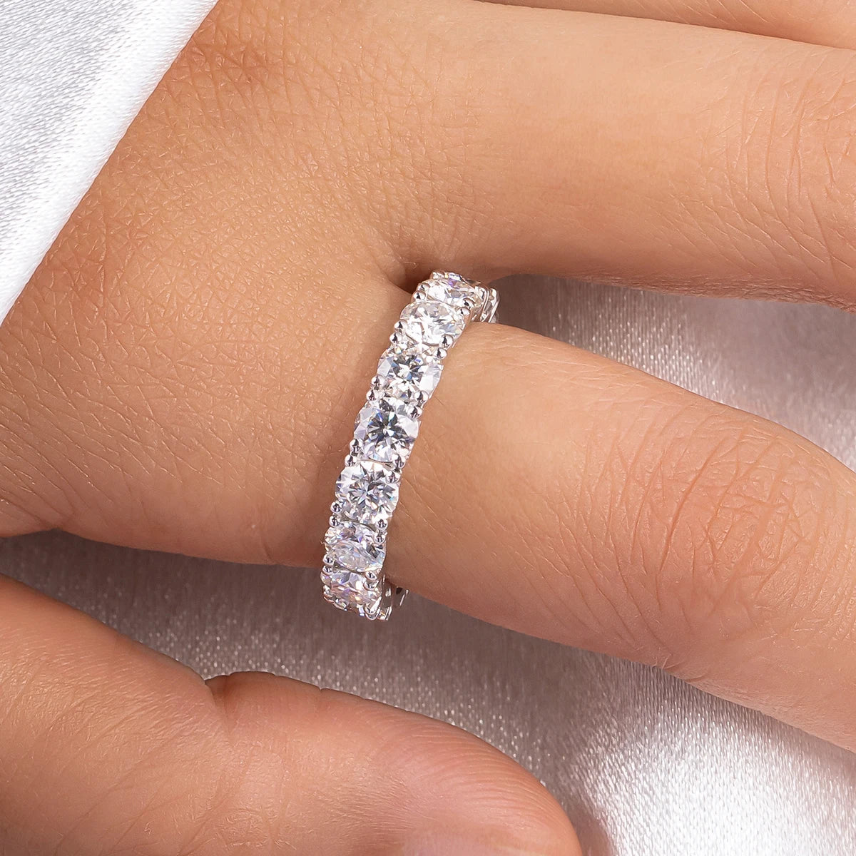 4mm D Color Moissanite Eternity Band Ring 925 Sterling Silver Wedding Rings For Women Jewelry Wholesale
