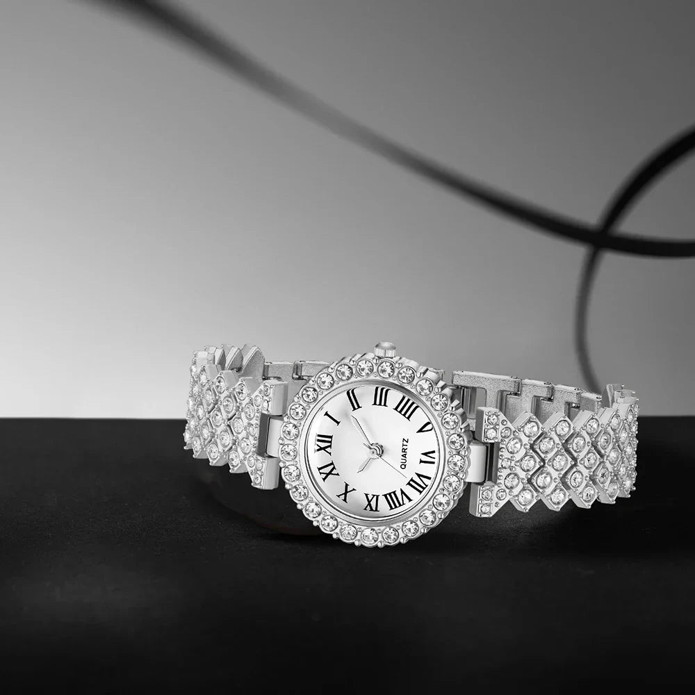 6PCS/SET Silver Women's Watch Business Leisure Element Watch Luxury Dial Quartz Watch Jewelry Set Gift For Her