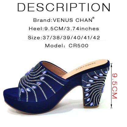 The Latest Italian Design Rotary Rhine-Diamond Floral Thick Heel Platform Women's Comfortable Shoes Bag and Shoe Set