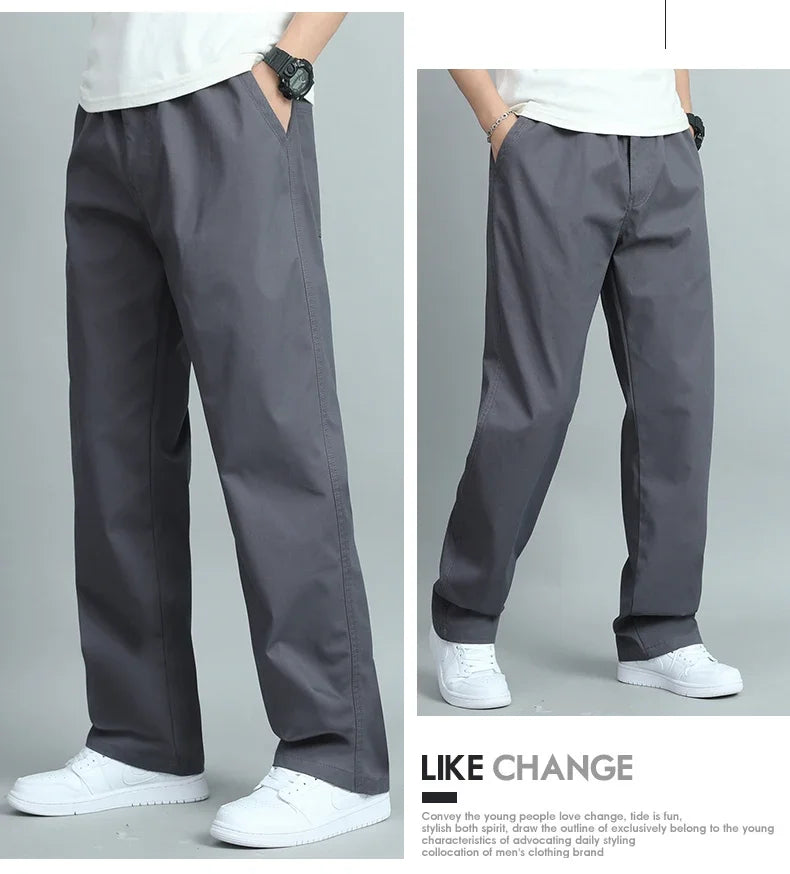 Men's 100% Cotton Cargo Pants Business Relaxed Fit Long Trousers Men Elastic Waist Drawstring Sweatpants Autumn Men Jogger Pants