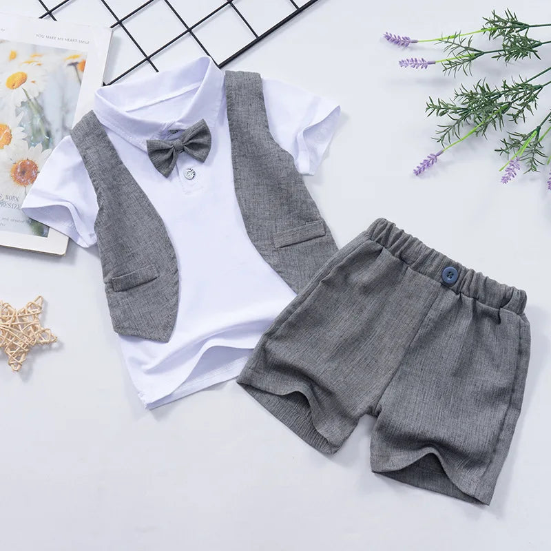 Baby Boys Short Sleeve Shirt + Shorts Suits Summer Birthday Party Clothes Sets 1 2 3 4 Years Kids Cotton Clothing Outfits
