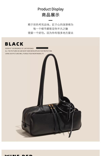 High version genuine leather pillow bag for women 2025 new all-match large capacity first layer cowhide bowling bag for women