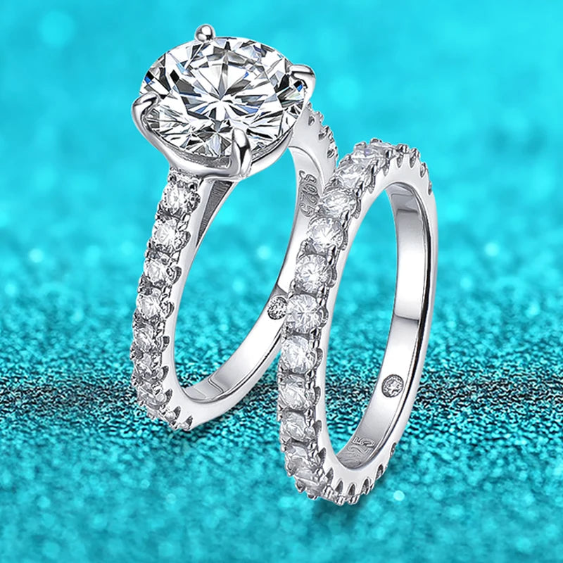 18k Plated 0.6-4.2CT All Moissanite Rings for Women Sparkly Luxury Wedding Diamond Band 100% 925 Sterling Silver Jewelry