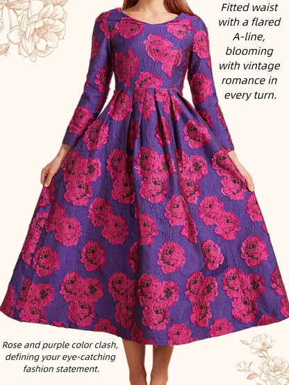 Luxury Long Jacquard Dress for Women Maxi Autumn Winter Party Dress Boho Floral Fashion Evening Clothing Vintage Robe