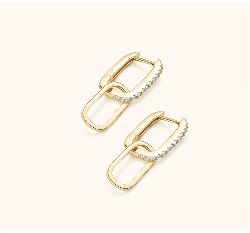 1.4mm Moissanite Paperclip Link Earrings for Women Silver 925 D Color Lab Diamond Huggie Hoop Earrings 2024 Trend Jewelry