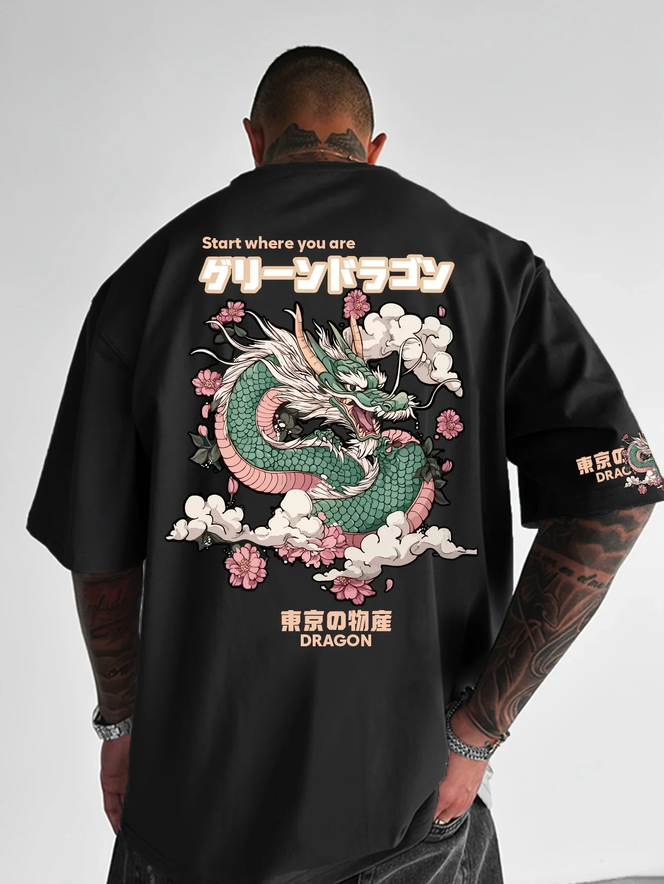 Japan Dragon Print Harajuku Y2K Men Women T-shirt Outdoor Street Casual Trendy Loose Sport Comfort Versatile Short-sleeve Summer