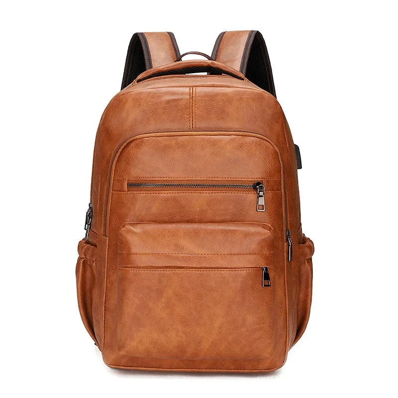 High QualityUSBCharging Backpack MenPULeather Large Capacity Computer Backpack School Backpack for Teenage Boys