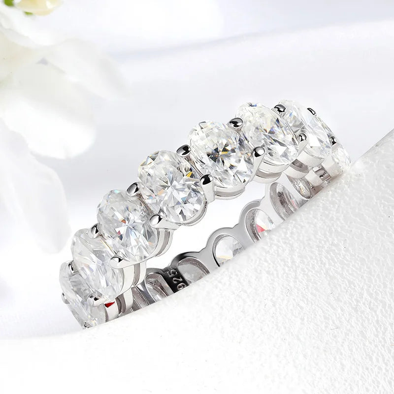5*7mm Oval Cut Moissanite Ring for Women Full Eternity Bands Lab Diamond Promise Jewelry Pure S925 Silver Female Rings