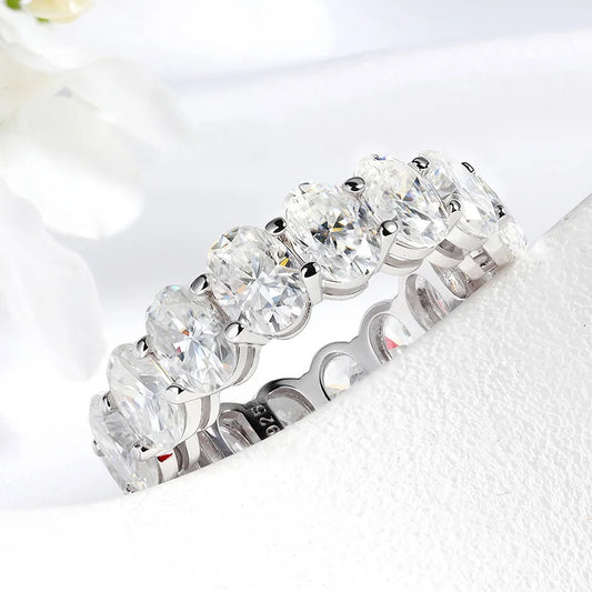 5*7mm Oval Cut Moissanite Ring for Women Full Eternity Bands Lab Diamond Promise Jewelry Pure S925 Silver Female Rings