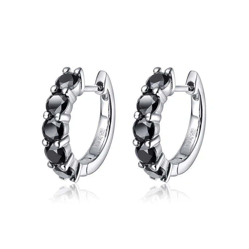 2CTTW Black Moissanite Hoop Earrings for Women Sparkling Party Simulated Diamond Earring 100% 925 Sterling Silver Jewelry
