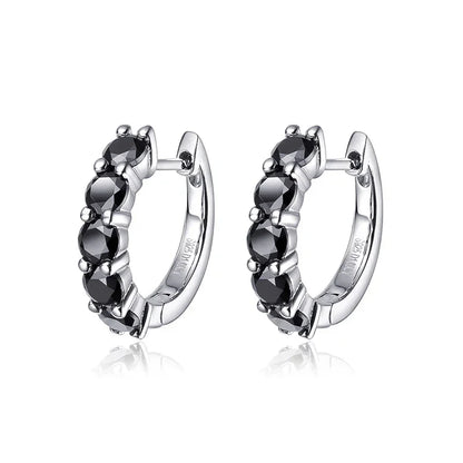2CTTW Black Moissanite Hoop Earrings for Women Sparkling Party Simulated Diamond Earring 100% 925 Sterling Silver Jewelry
