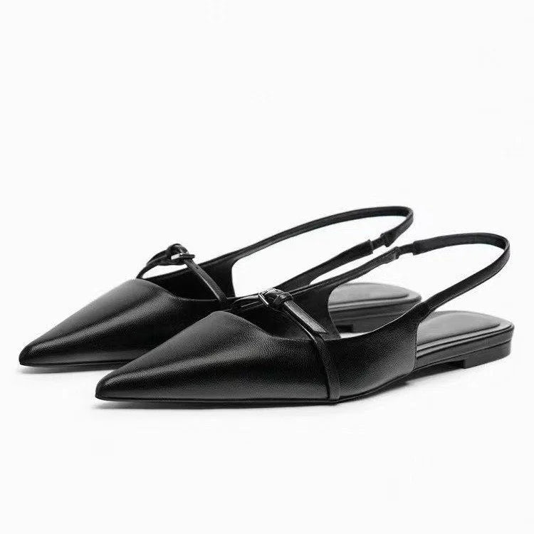 Summer New Women's Flat Bottom Slingback Sandals Woman Leopard Pointed End Mules 2025 Fashion Leather Pu Low-heel Beach Shoes